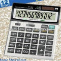 12 digit big LCD screen check & correct desktop black color calculator with dual power